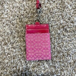 Coach Pink Signature Card Holder Lanyard